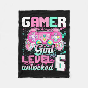 Girl Level 6 Unlocked Video Game 6th Birthday Gift Fleece Blanket