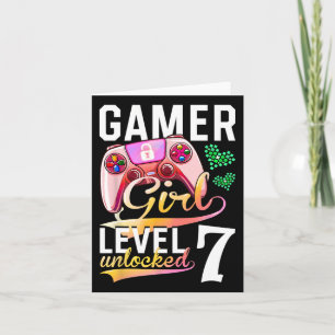 Girl Level 7 Unlocked Video Game 7th Birthday  Card