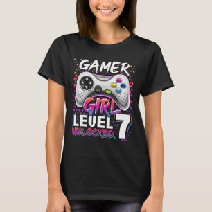 Girl Level 7 Unlocked Video Game 7th Birthday Gift T-Shirt
