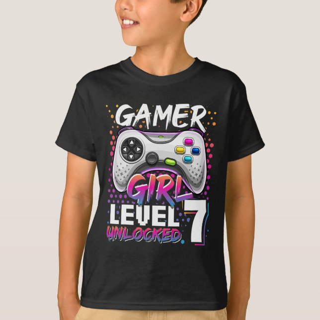 Girl Level 7 Unlocked Video Game 7th Birthday Gift T-Shirt (Front)