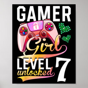 Girl Level 7 Unlocked Video Game 7th Birthday  Poster