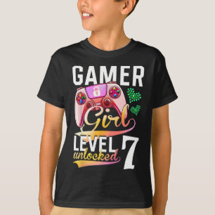 Girl Level 7 Unlocked Video Game 7th Birthday T-Shirt