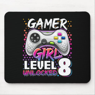 Girl Level 8 Unlocked Video Game 8th Birthday Gift Mouse Mat