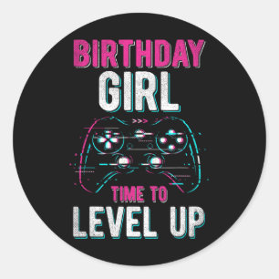 Girl Level Up Video Game Birthday Party Gift Girls Classic Round Sticker