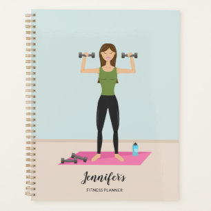 Girl Lifting Weights & Personalizable Name Fitness Planner