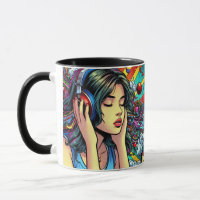 Girl Listening to Music on Headphones Psychedelic