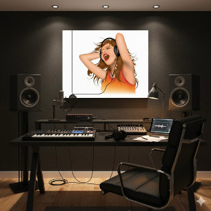 Girl Listening To Music Poster