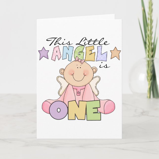 Girl Little Angel 1st Birthday Tshirts and Gifts Card (Front)