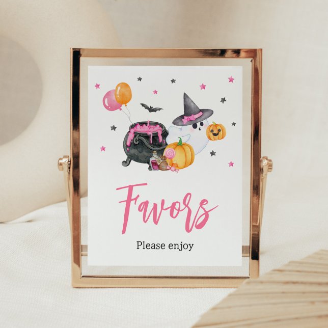 Girl Little Boo Ghost Baby Shower Favours Poster (Ghost Halloween Baby Shower Favors Sign)
