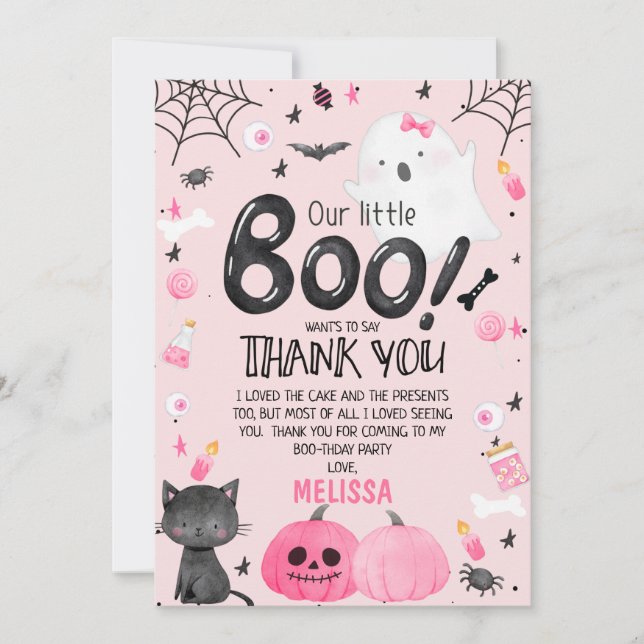 Girl Little Boo Halloween Birthday Thank You Card (Front)