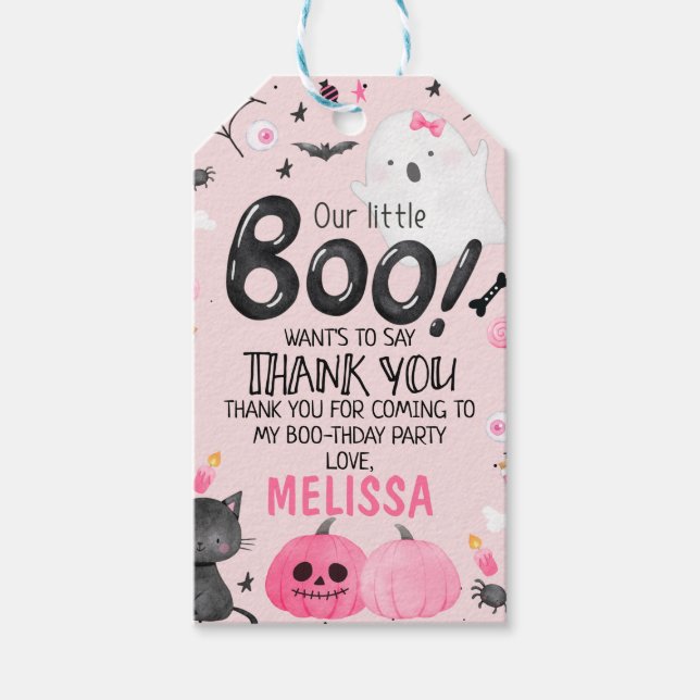 Girl Little Boo Halloween Birthday Thank You Tag (Front)