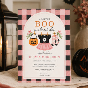 Girl Little Boo Halloween Pink Gingham Baby Shower Invitation