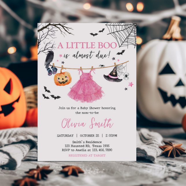 Girl Little Boo Halloween Pumpkin Baby Shower Invitation (Blue Spooky Little Boo Pumpkin Baby Shower Invitation )