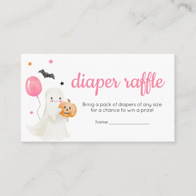 Girl Little Boo is Almost Due Baby Diaper Raffle Enclosure Card (Front)