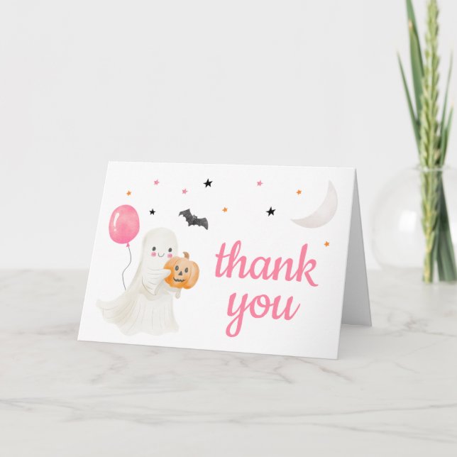 Girl Little Boo is Almost Due Baby Shower Thank You Card (Front)