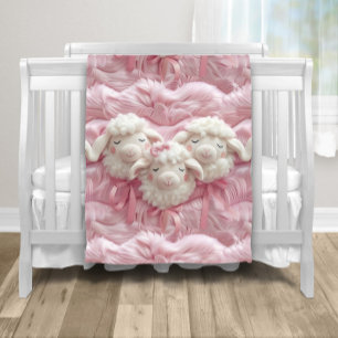 Girl Little Lamb Bows Fleece Blanket