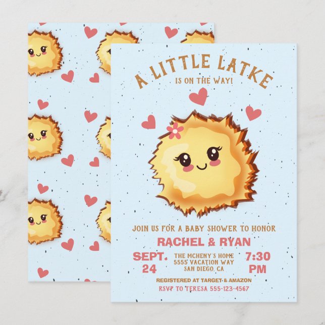 Girl Little Latke Hanukkah Baby Shower  Invitation (Front/Back)