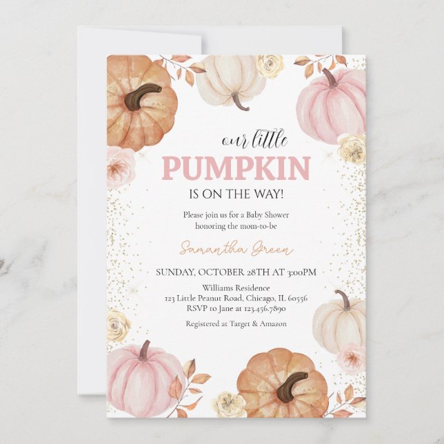 Girl Little Pumpkin Baby Shower Invitation (Front)