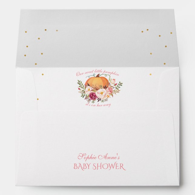 Girl Little Pumpkin Blush Floral Baby Shower Envelope (Back (Bottom))