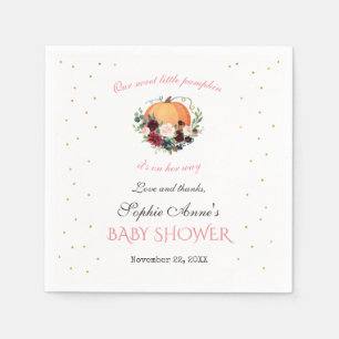 Girl Little Pumpkin Burgundy Floral Baby Shower Napkin