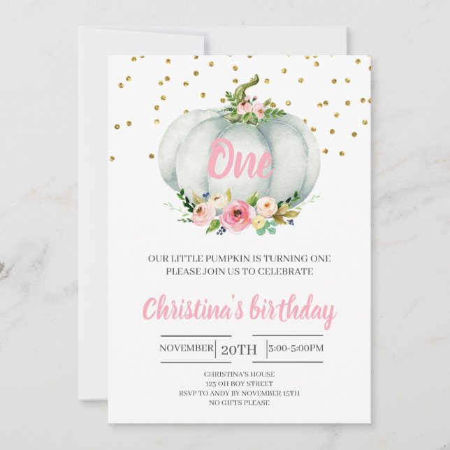 Girl Little Pumpkin First Birthday Fall Rustic Invitation (Front)