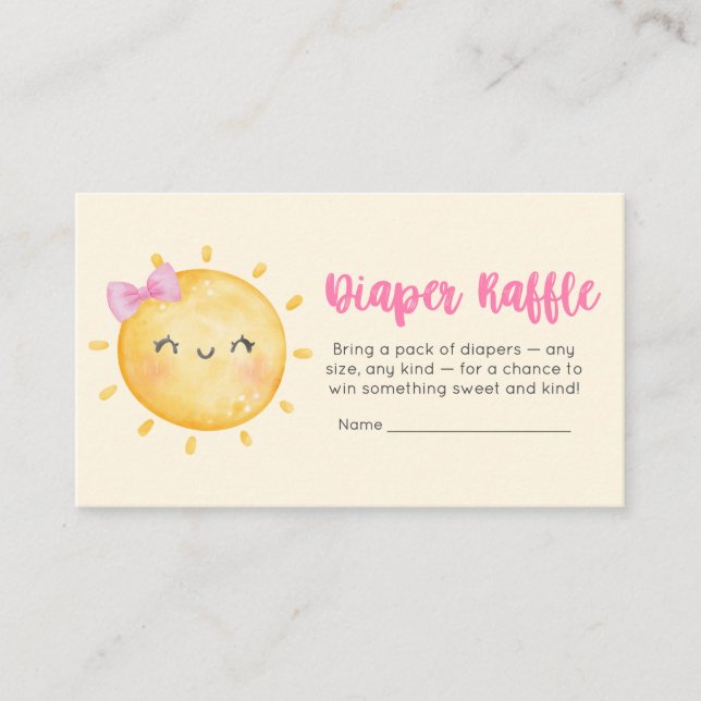 Girl Little Ray of Sunshine Baby Diaper Raffle Enclosure Card (Front)