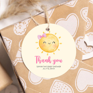Girl Little Ray of Sunshine Baby Shower Round Favour Tags