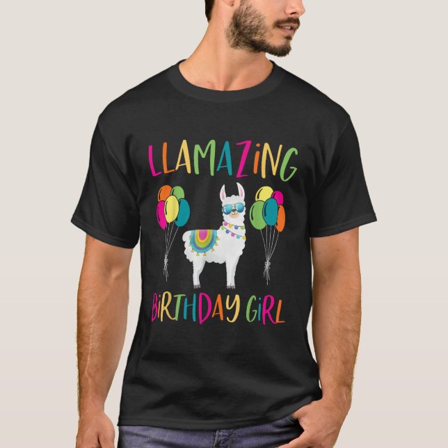 Girl Llama Birthday LLamazing Party Alpaca Balloon T-Shirt (Front)