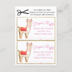 Girl Llama Diaper Raffle Tickets Invitation