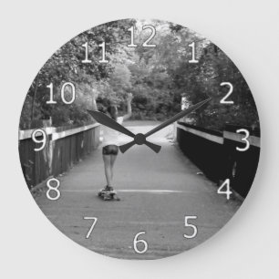 Girl Longboarder Large Clock