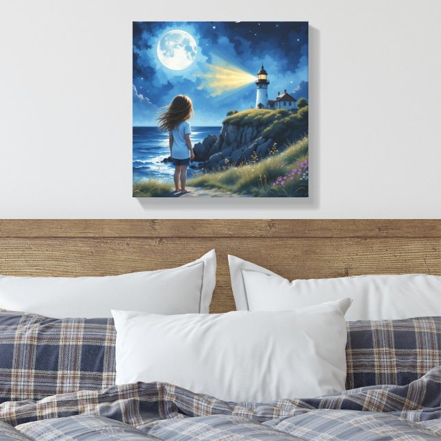 Girl looking at the lighthouse Canvas Art (Insitu(Bedroom))