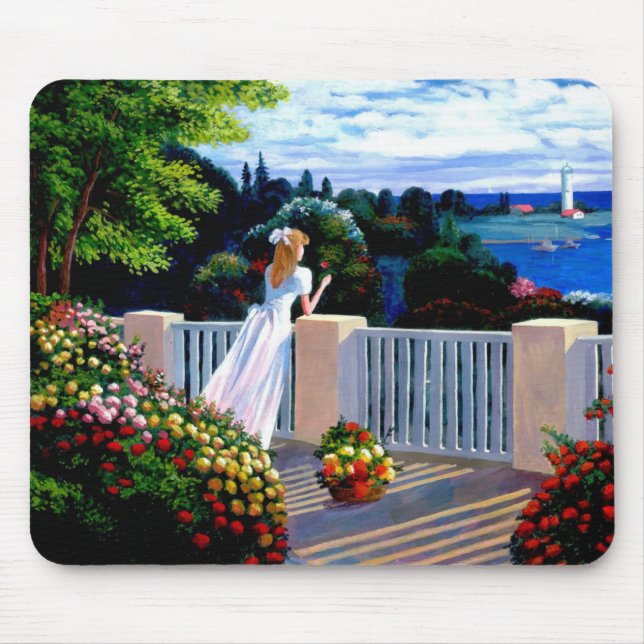 Girl looking out over the Mediterranean Sea Mouse  Mat (Front)
