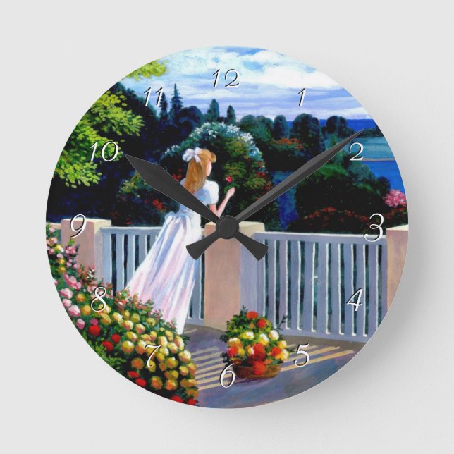 Girl looking out over the Mediterranean Sea Round  Round Clock (Front)