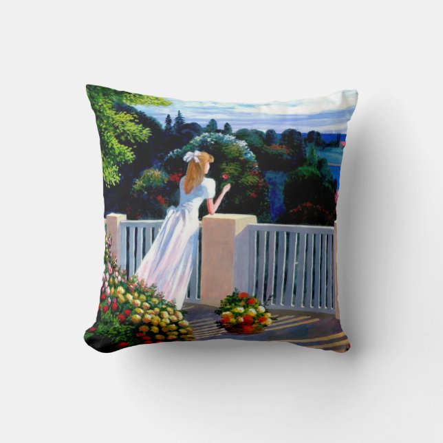 Girl looking out over the Mediterranean Sea Throw  Cushion (Front)