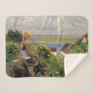 Girl Lost in Thought (by H.A. Brendekilde) Sherpa Blanket