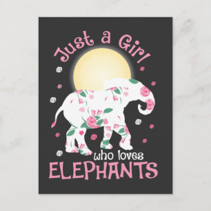 Girl Love Elephants Safari Lover Cute Roses Flower Postcard