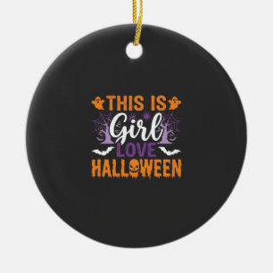 Girl Love Halloween Ghost Design_1 Ceramic Tree Decoration