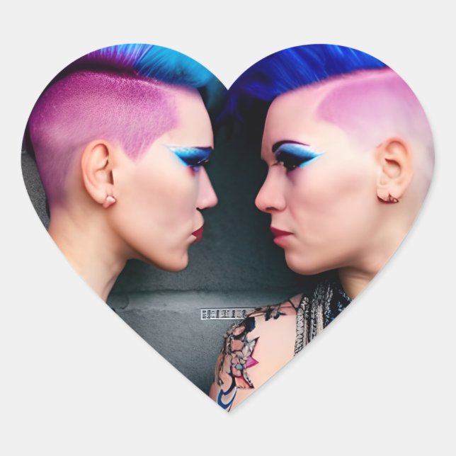 Girl Love | LGBTQ+  Couple AI Art Heart Sticker (Front)