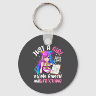 Girl Loves Anime Ramen Sketching Key Ring