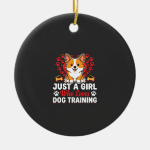 Girl Loves Dog Training Corgi Ceramic Tree Decoration