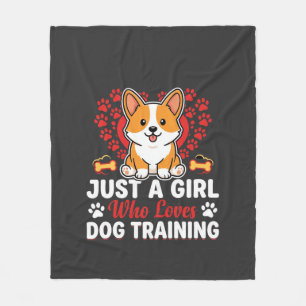 Girl Loves Dog Training Corgi Fleece Blanket