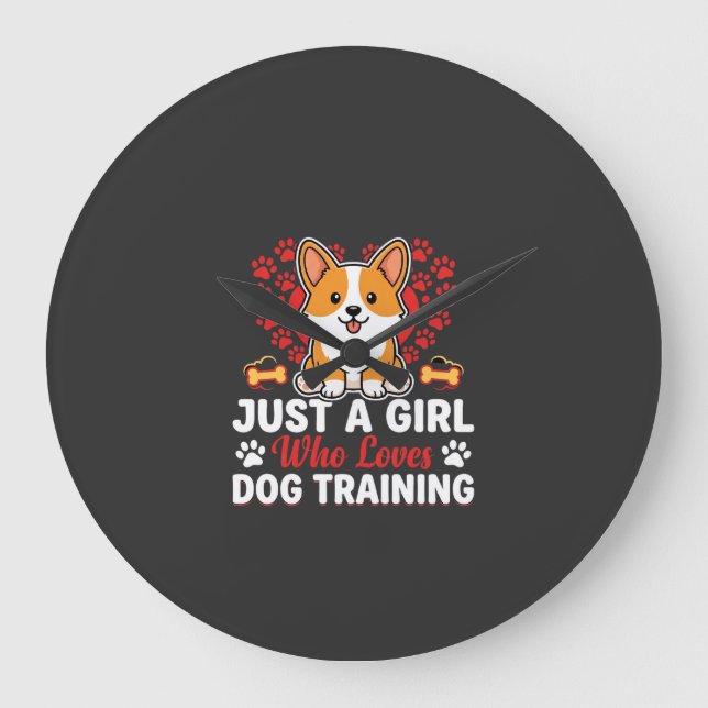 Girl Loves Dog Training Corgi Large Clock (Front)