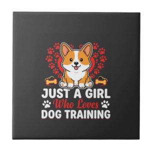 Girl Loves Dog Training Corgi Tile
