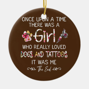 Girl Loves Dogs and Tattoos Funny Quotes Floral Ceramic Tree Decoration