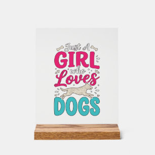 Girl Loves Dogs Vintage Engraving Typography Desig Acrylic Sign