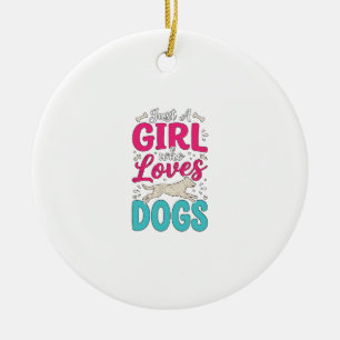 Girl Loves Dogs Vintage Engraving Typography Desig Ceramic Tree Decoration