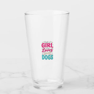 Girl Loves Dogs Vintage Engraving Typography Desig Glass