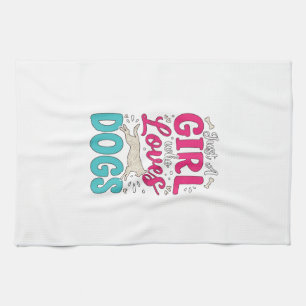 Girl Loves Dogs Vintage Engraving Typography Desig Tea Towel