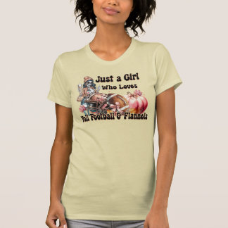 Girl Loves Fall Football Flannel Autumn  T-Shirt