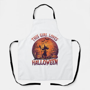 Girl Loves Halloween Witch Pumpkins Bats_1 Apron
